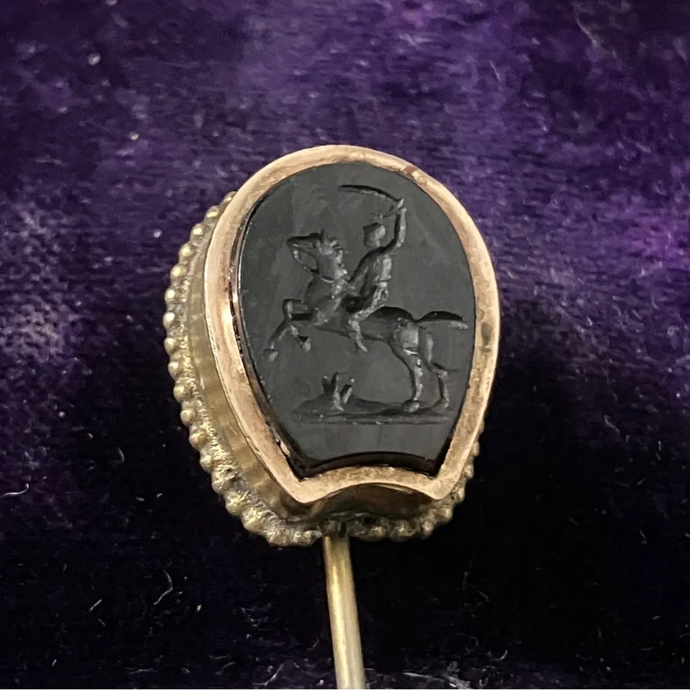 Antique Stick / Tie Pin with Roman Soldier on Horseback Intaglio